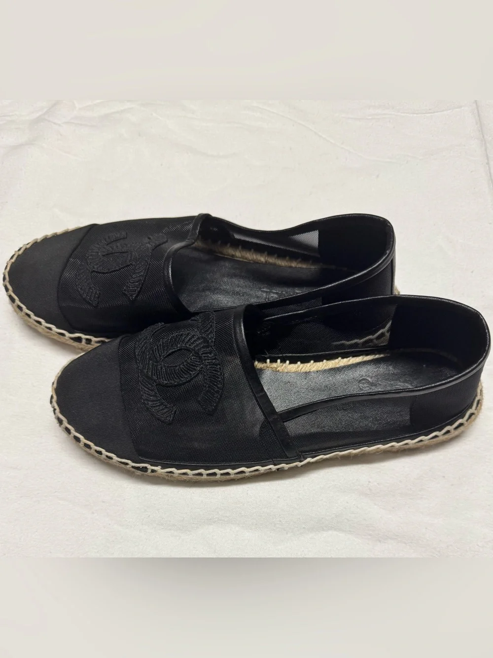 CHANEL Black Canvas Espadrilles with CC Logo